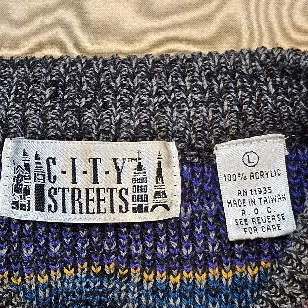 City Streets‎ 90s Multi-Color Knit Acrylic Sweater Size L Vintage